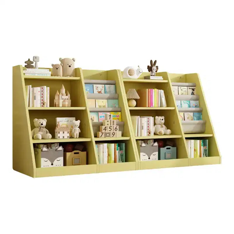 Libreria per bambini da 35", Libreria piccola con 4 ripiani, Scaffale a scala per la cameretta dei bambini, il soggiorno e la sala giochi, Giallo