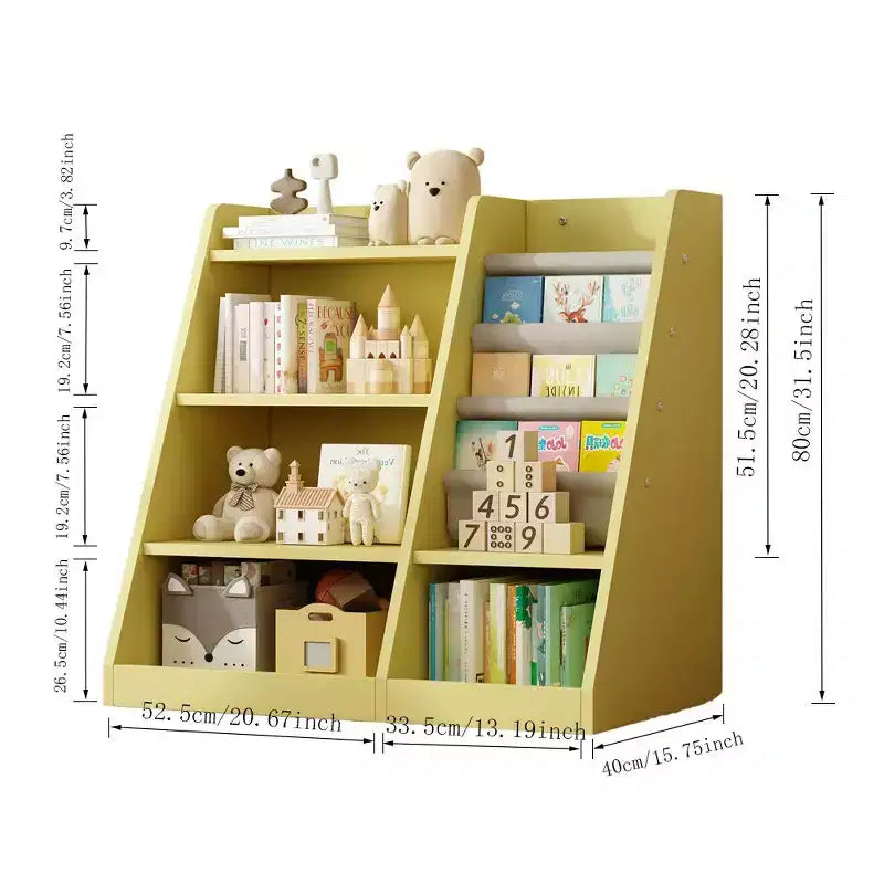 Libreria per bambini da 35", Libreria piccola con 4 ripiani, Scaffale a scala per la cameretta dei bambini, il soggiorno e la sala giochi, Giallo