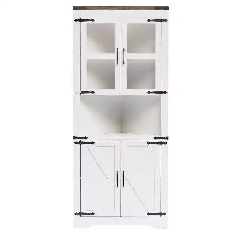 Mobile angolare da fattoria, mobile angolare alto con anta in vetro e ripiani regolabili, mobiletto da bagno con contenitore per soggiorno, bagno
