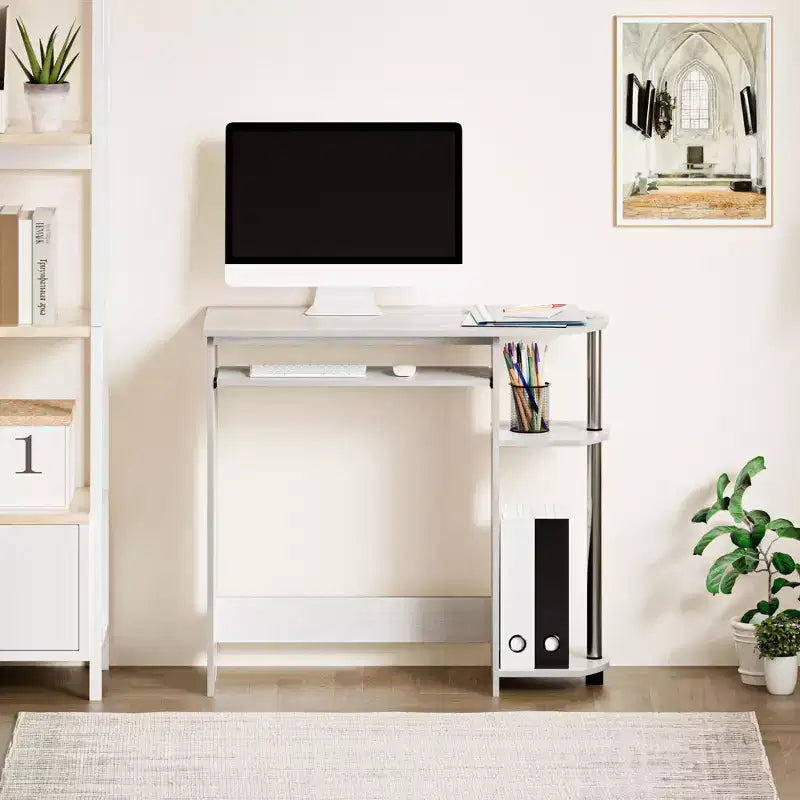 Scrivania per computer larga 15" con vassoio per tastiera e 2 scomparti