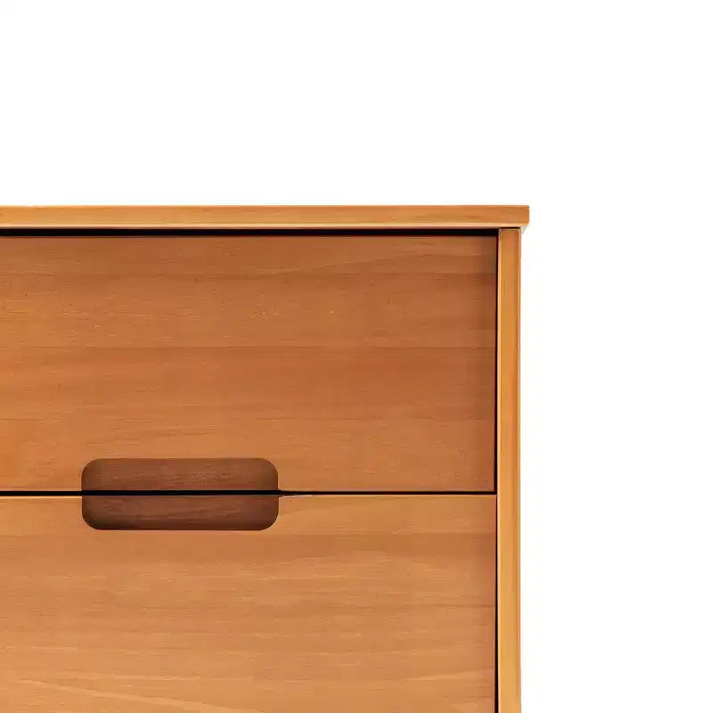 Comodino moderno di metà secolo a 2 cassetti in legno massello con maniglie a intaglio - Caramello