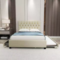 Letto Matrimoniale Moderno in Velluto con Letto Estraibile Singolo e 2 Cassetti Contenitore, Beige