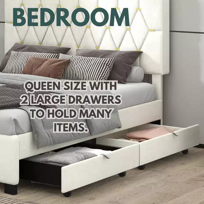 Letto Matrimoniale Moderno in Velluto con Letto Estraibile Singolo e 2 Cassetti Contenitore, Beige
