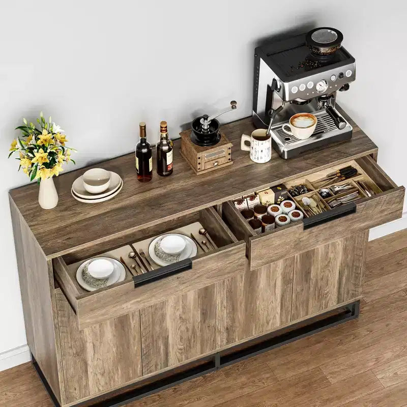Madia credenza con 2 cassetti e 4 ante, tavolino da bar per cucina e sala da pranzo