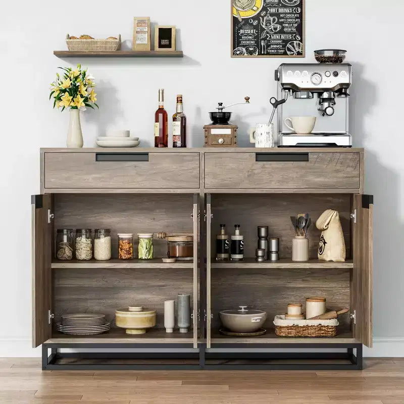 Madia credenza con 2 cassetti e 4 ante, tavolino da bar per cucina e sala da pranzo