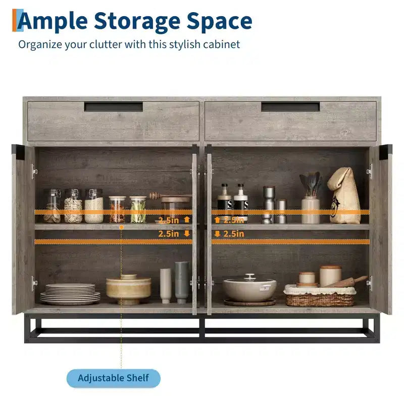 Madia credenza con 2 cassetti e 4 ante, tavolino da bar per cucina e sala da pranzo