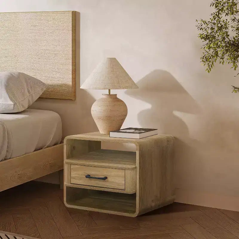 Comodino piccolo con cassetto, comodino in rovere chiaro da 40 cm per camera da letto e soggiorno, marrone