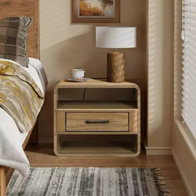Comodino piccolo con cassetto, comodino in rovere chiaro da 40 cm per camera da letto e soggiorno, marrone