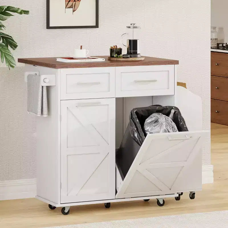 Isola Cucina Rustica con Anta Ribaltabile, Carrello Cucina con Ripiani Laterali Rimovibili e Porta Salviette, Carrello da Cucina per la Casa