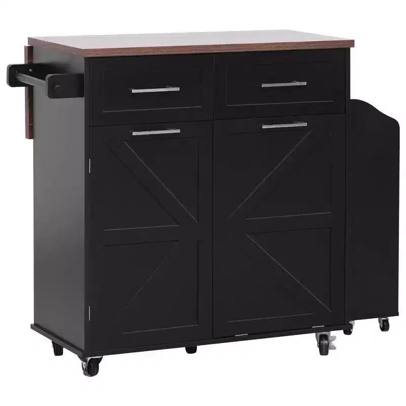 Isola Cucina Rustica con Anta Ribaltabile, Carrello Cucina con Ripiani Laterali Rimovibili e Porta Salviette, Carrello da Cucina per la Casa