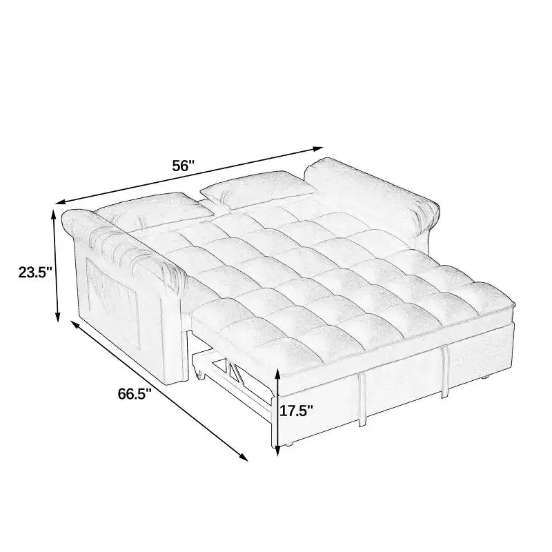 Divano Letto Loveseat in Flanella con Letto Estraibile e Schienale Regolabile