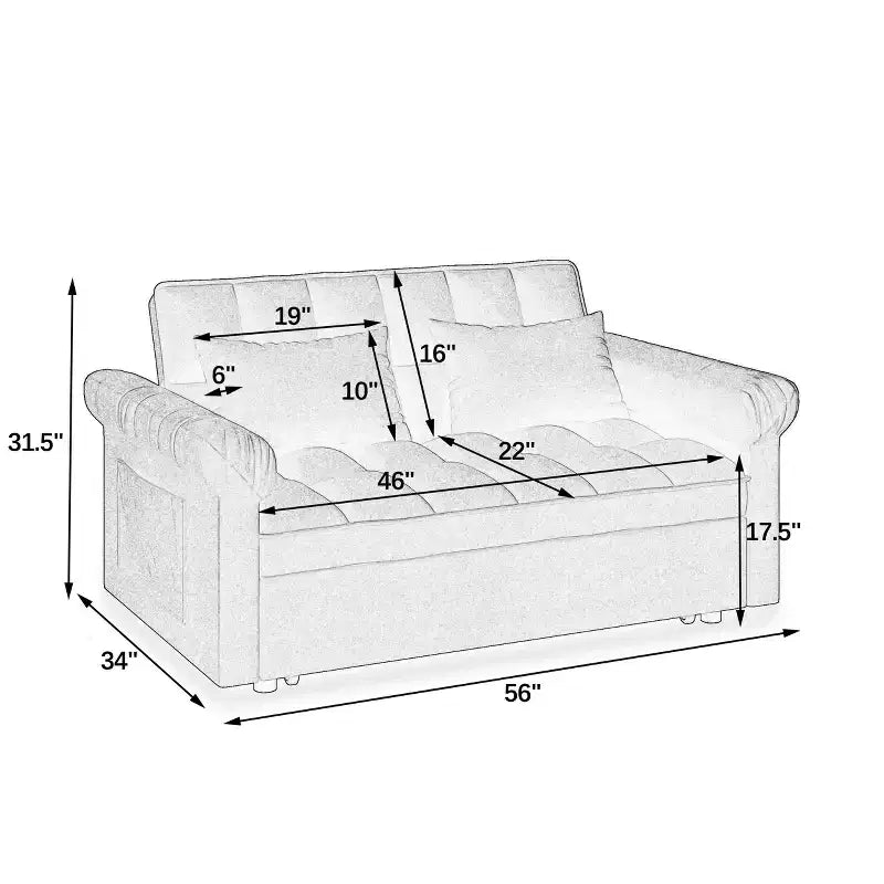Divano Letto Loveseat in Flanella con Letto Estraibile e Schienale Regolabile