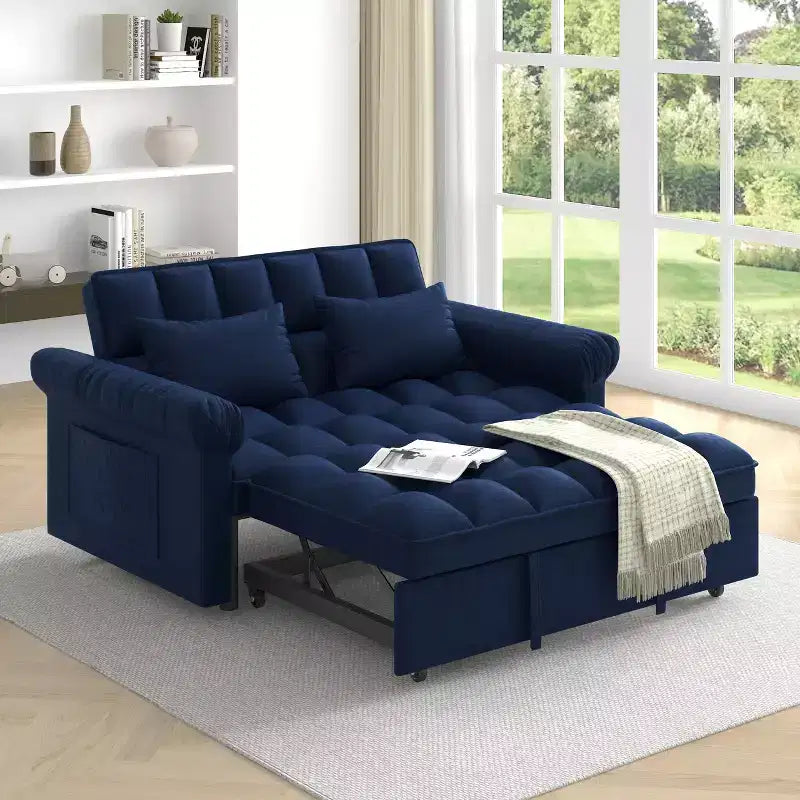 Divano Letto Loveseat in Flanella con Letto Estraibile e Schienale Regolabile