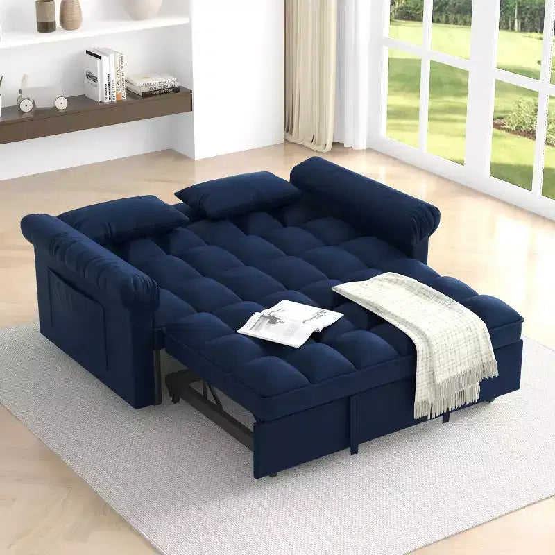Divano Letto Loveseat in Flanella con Letto Estraibile e Schienale Regolabile