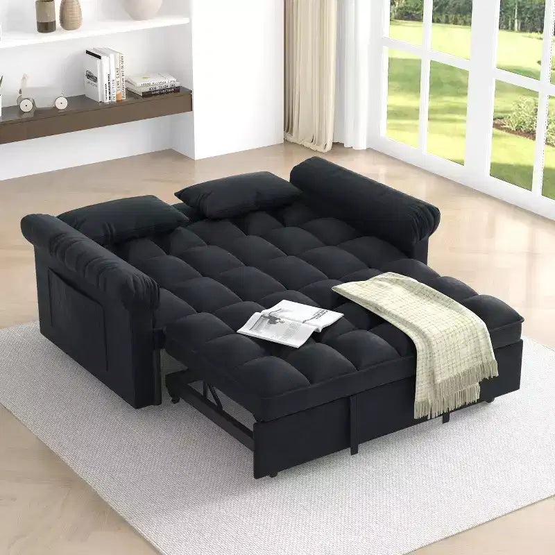 Divano Letto Loveseat in Flanella con Letto Estraibile e Schienale Regolabile
