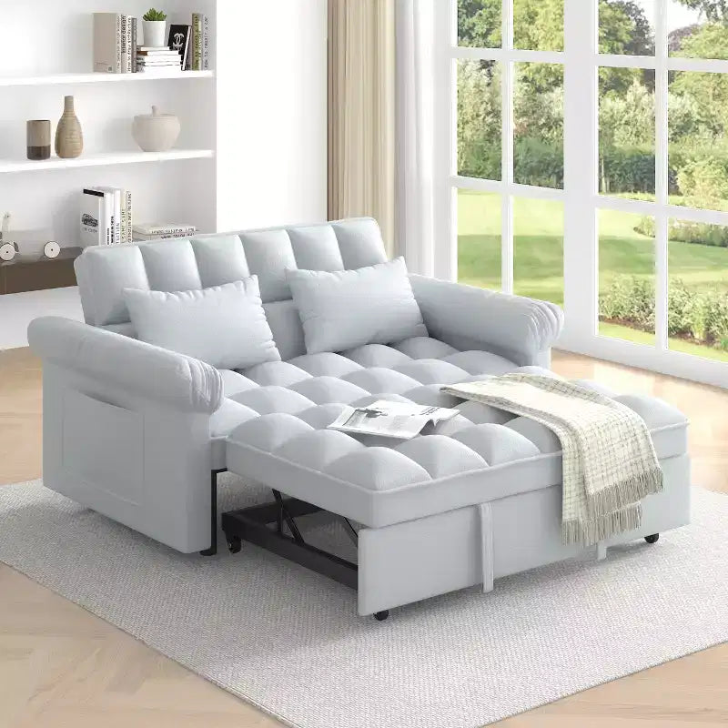 Divano Letto Loveseat in Flanella con Letto Estraibile e Schienale Regolabile