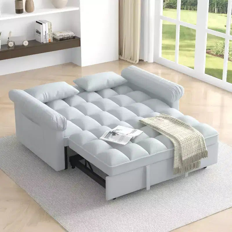 Divano Letto Loveseat in Flanella con Letto Estraibile e Schienale Regolabile