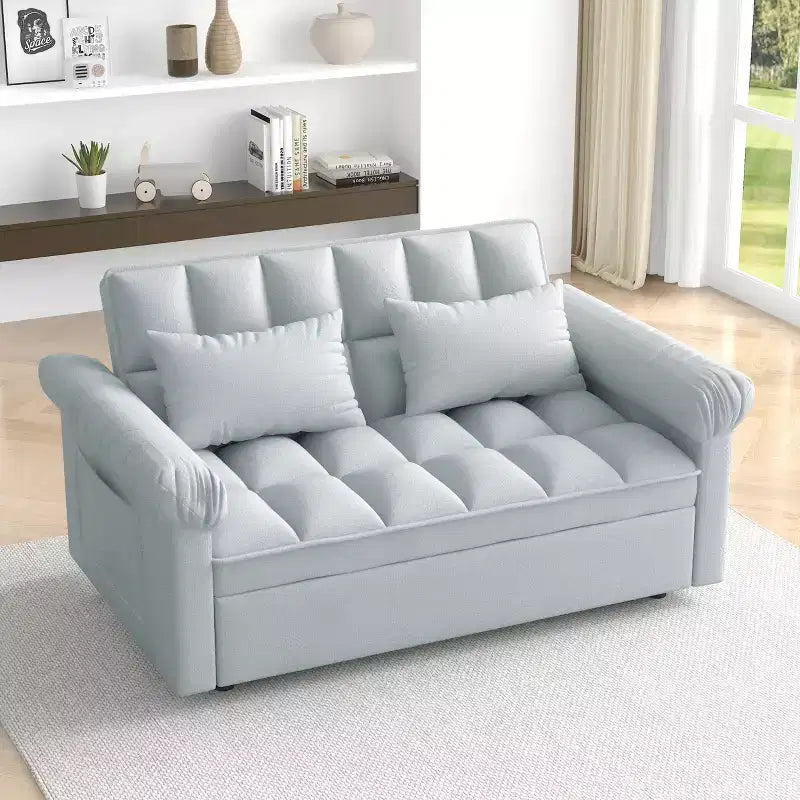 Divano Letto Loveseat in Flanella con Letto Estraibile e Schienale Regolabile