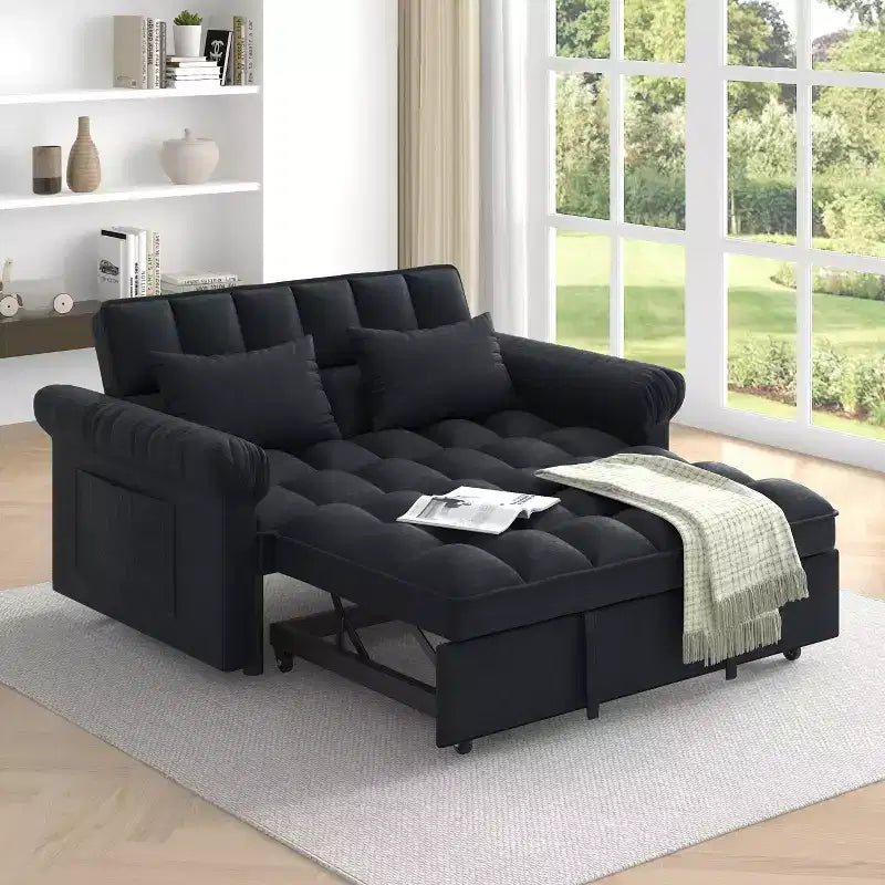 Divano Letto Loveseat in Flanella con Letto Estraibile e Schienale Regolabile