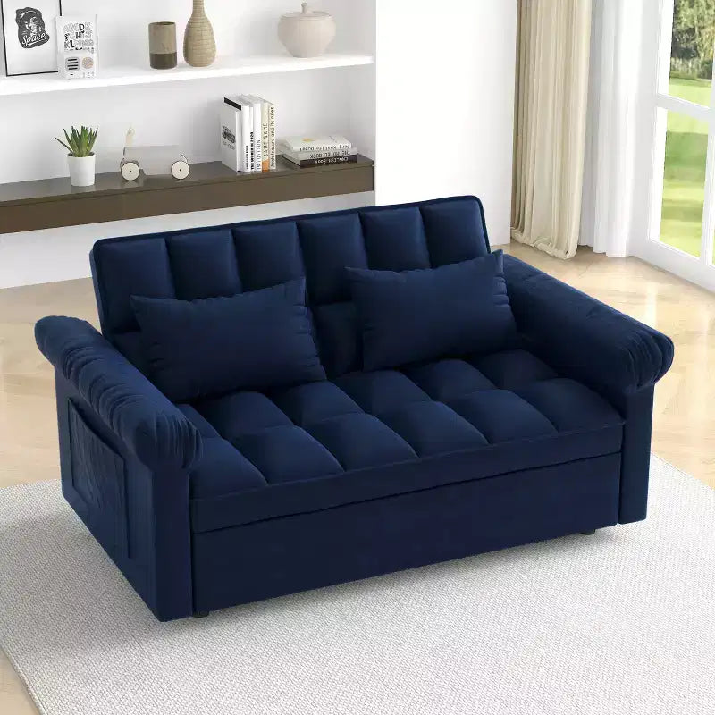 Divano Letto Loveseat in Flanella con Letto Estraibile e Schienale Regolabile