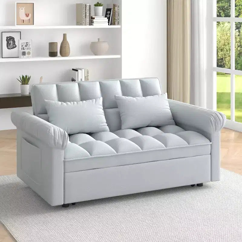 Divano Letto Loveseat in Flanella con Letto Estraibile e Schienale Regolabile