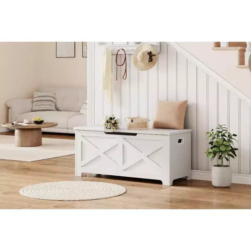 Sgabello Contenitore Decorativo 100cm, Elegante Poggiapiedi con Gambe dalla Forma Unica e Vano Portaoggetti