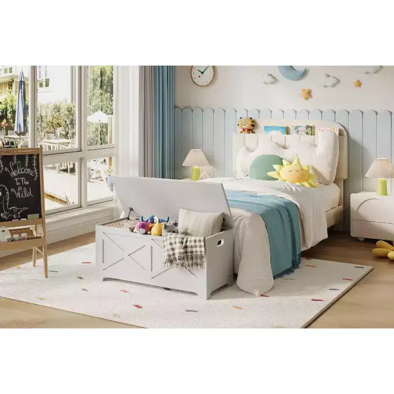Sgabello Contenitore Decorativo 100cm, Elegante Poggiapiedi con Gambe dalla Forma Unica e Vano Portaoggetti