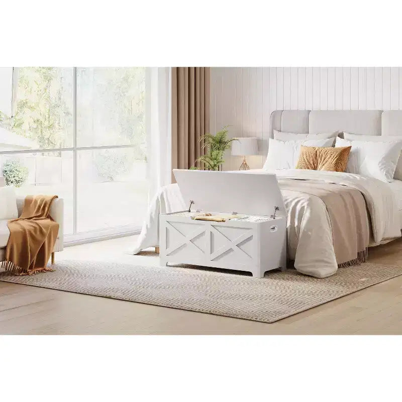 Sgabello Contenitore Decorativo 100cm, Elegante Poggiapiedi con Gambe dalla Forma Unica e Vano Portaoggetti