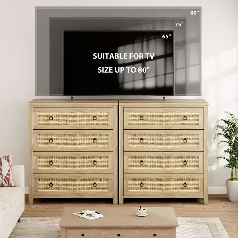 Comò a 4 cassetti per camera da letto, cassettiera in rattan con maniglie in metallo, comodino stretto alto 37, mobile contenitore in legno per vestiti per soggiorno