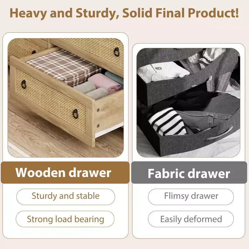 Comò a 4 cassetti per camera da letto, cassettiera in rattan con maniglie in metallo, comodino stretto alto 37, mobile contenitore in legno per vestiti per soggiorno