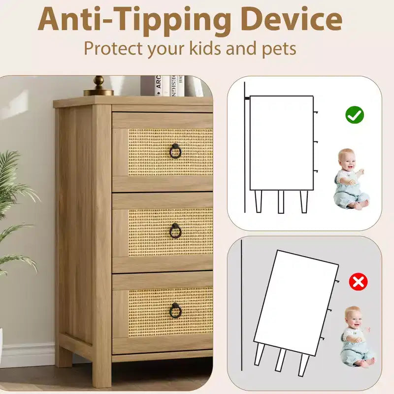Comò a 4 cassetti per camera da letto, cassettiera in rattan con maniglie in metallo, comodino stretto alto 37, mobile contenitore in legno per vestiti per soggiorno