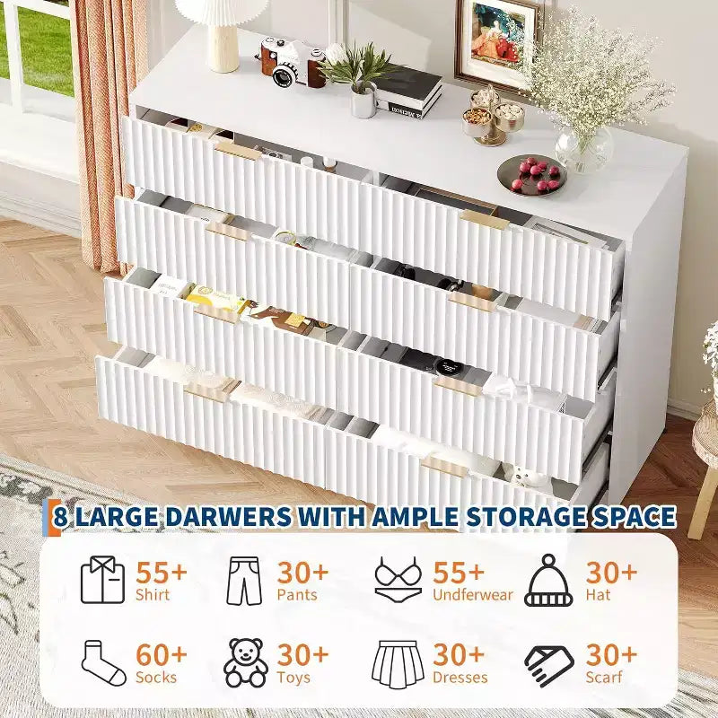 Toeletta con motivo a scanalature, 8 cassetti e doppio strato, grande capacità con design antiribaltamento, dotata di maniglie in metallo