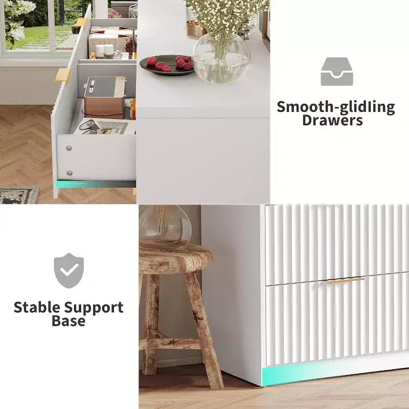Toeletta con motivo a scanalature, 8 cassetti e doppio strato, grande capacità con design antiribaltamento, dotata di maniglie in metallo