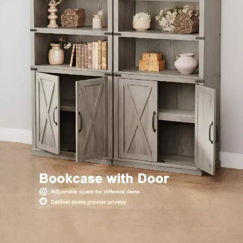 Libreria a 5 ripiani alta 174,5 cm con armadietto contenitore, scaffale rustico in legno stile rustico, espositore indipendente per soggiorno, camera da letto