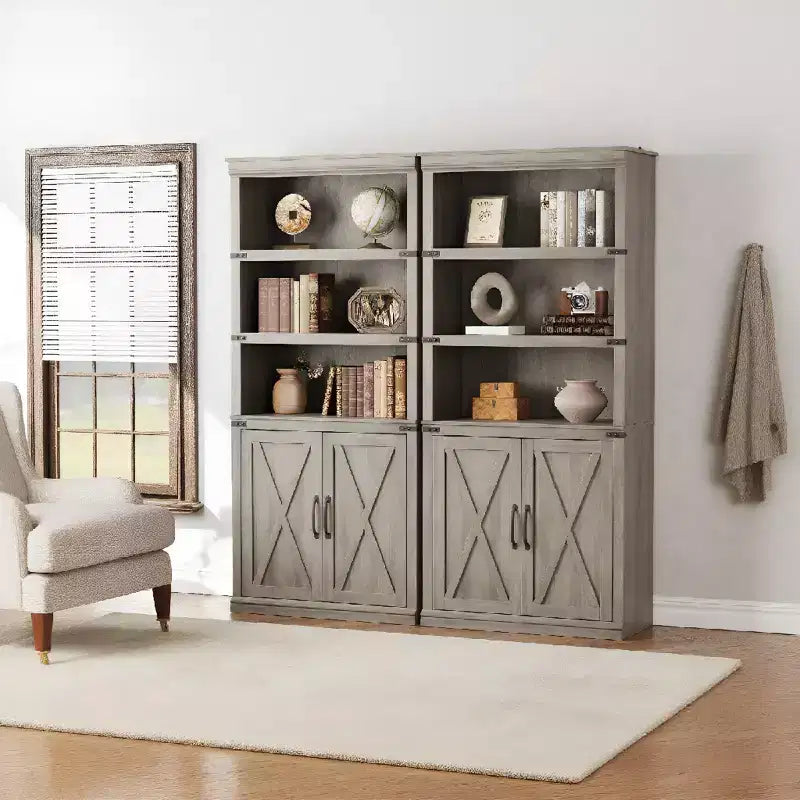 Libreria a 5 ripiani alta 174,5 cm con armadietto contenitore, scaffale rustico in legno stile rustico, espositore indipendente per soggiorno, camera da letto