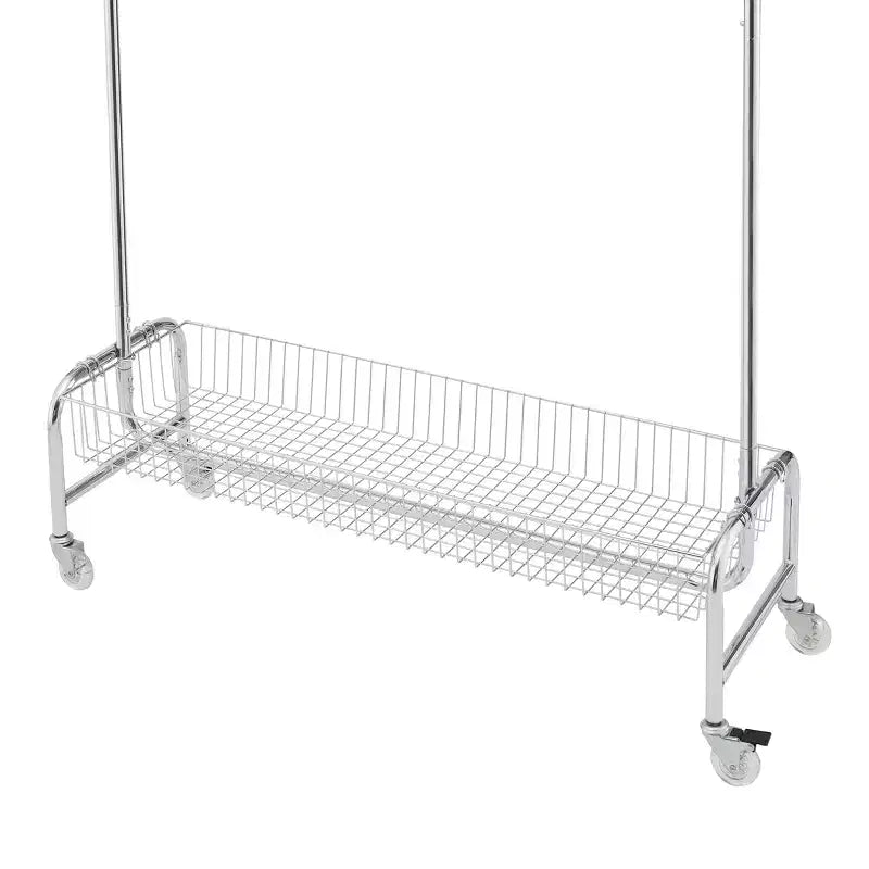 Albero d'ingresso robusto con ruote e freno bloccabile, appendiabiti autoportante con design pieghevole e cesto portaoggetti, argento