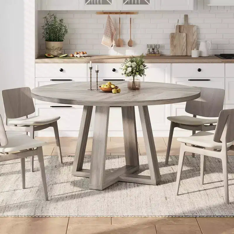 Tavolo da pranzo rotondo per 4-6 persone, tavolo da pranzo circolare da 120 cm con robusta base a croce