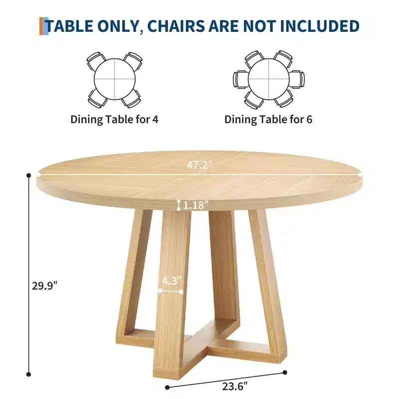 Tavolo da pranzo rotondo per 4-6 persone, tavolo da pranzo circolare da 120 cm con robusta base a croce