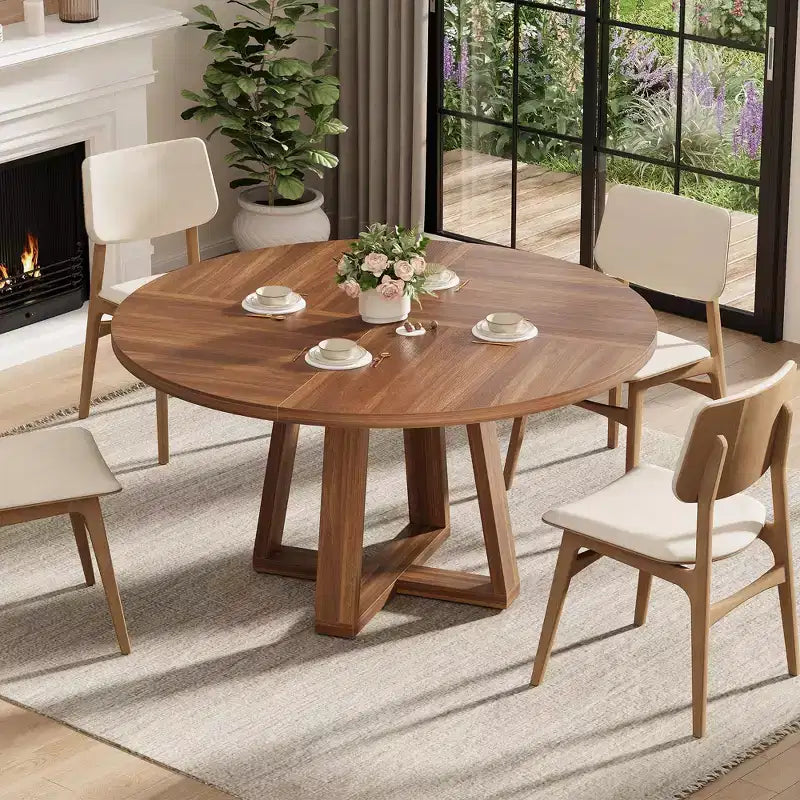 Tavolo da pranzo rotondo per 4-6 persone, tavolo da pranzo circolare da 120 cm con robusta base a croce