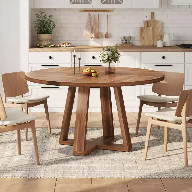 Tavolo da pranzo rotondo per 4-6 persone, tavolo da pranzo circolare da 120 cm con robusta base a croce