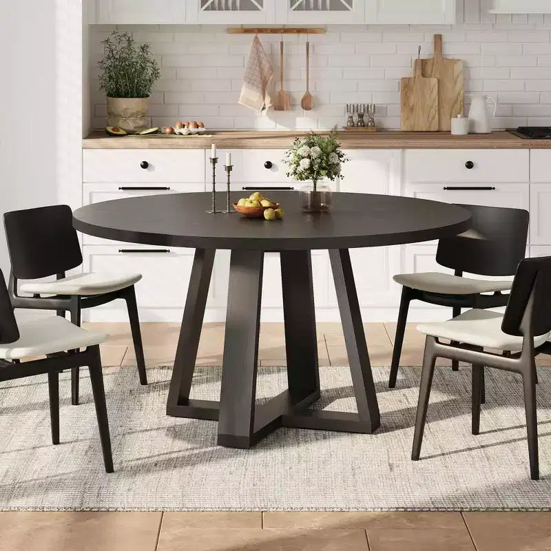 Tavolo da pranzo rotondo per 4-6 persone, tavolo da pranzo circolare da 120 cm con robusta base a croce