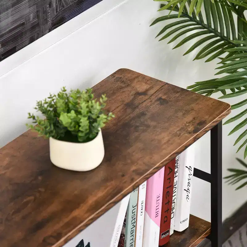 Tavolo Consolle a 3 Ripiani Stile Industriale con Vano Portaoggetti in Metallo e Legno, Design Robusto e Multifunzionale e Piedini Regolabili
