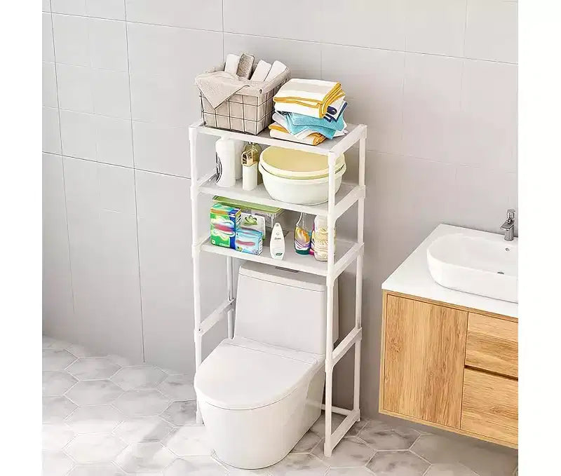 Scaffale WC in Metallo a 3 Livelli, Scaffale per Bagno Salvaspazio Autoportante per WC, Bagni e Lavanderie