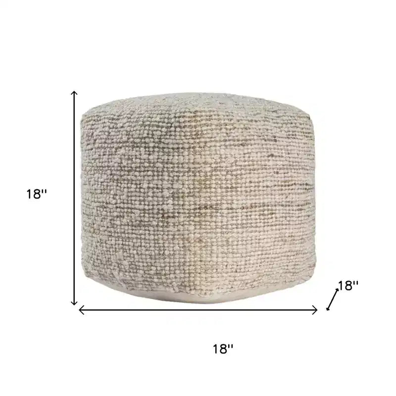 Pouf poggiapiedi in cotone, lana e iuta a righe avorio da 45 cm