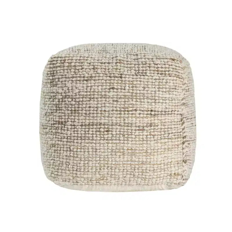 Pouf poggiapiedi in cotone, lana e iuta a righe avorio da 45 cm