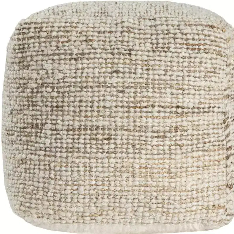 Pouf poggiapiedi in cotone, lana e iuta a righe avorio da 45 cm