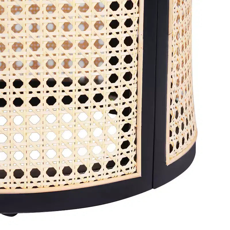 Tavolino rotondo in rattan con contenitore, tavolino bohémien per soggiorno e camera da letto