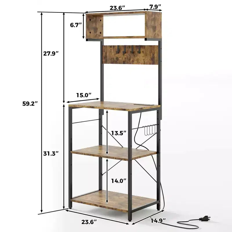 Scaffale da Cucina per Forno a 5 Ripiani in Metallo con 10 Ganci a S, Stazione Caffè e Supporto per Microonde, 150 cm