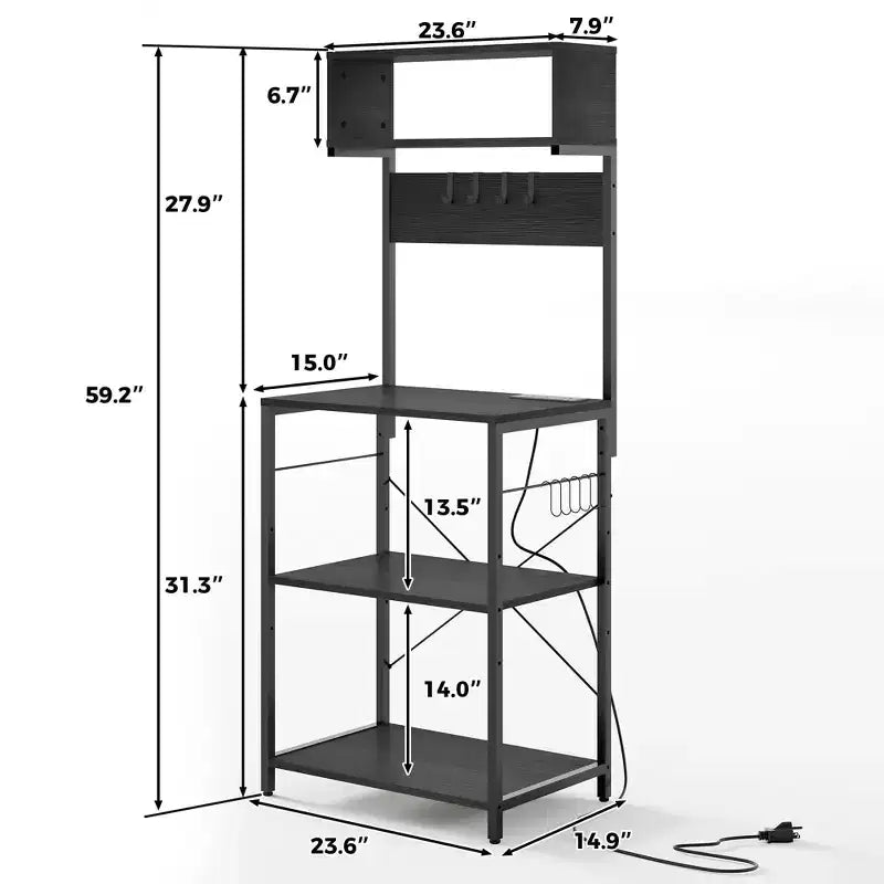 Scaffale da Cucina per Forno a 5 Ripiani in Metallo con 10 Ganci a S, Stazione Caffè e Supporto per Microonde, 150 cm