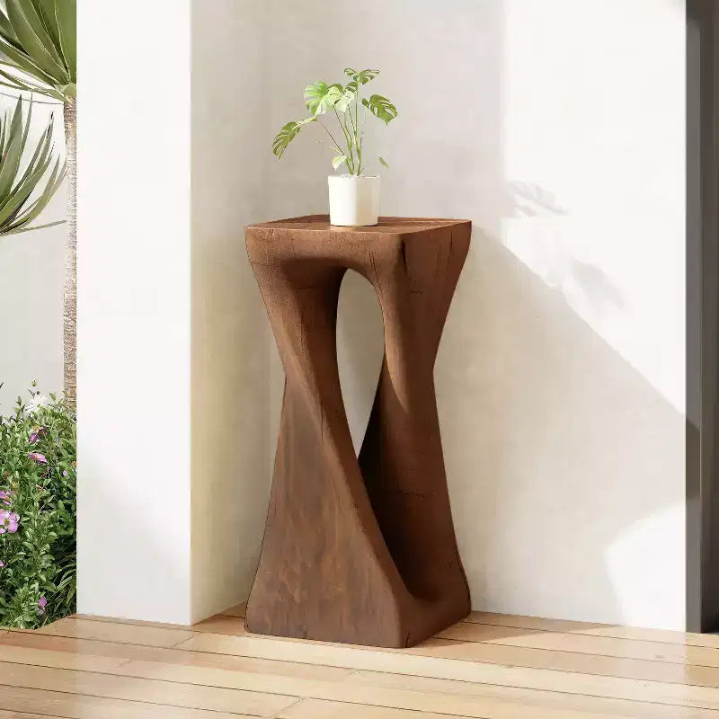 Tavolino con venature artistiche del legno per soggiorno, interni ed esterni, patio